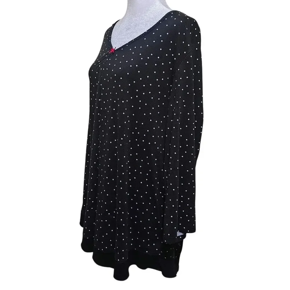 Ellen Tracy Blouse Women'sPlus Size XXL Black Polka-dot Long Sleeve Casual Soft